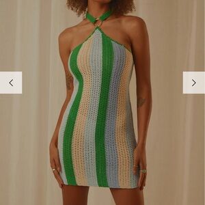 Peppermayo Palm Trees Crochet Mini Dress - Multi Stripe S/M